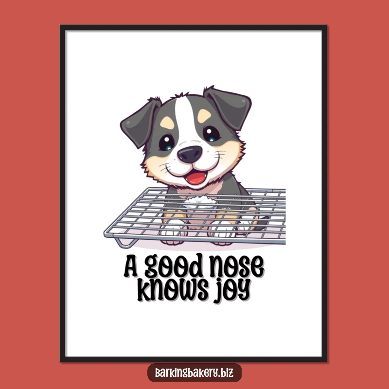 Free Printable Wall Art: Curious Dog Sniffing Baked Goods for a Funny Kitchen Decor