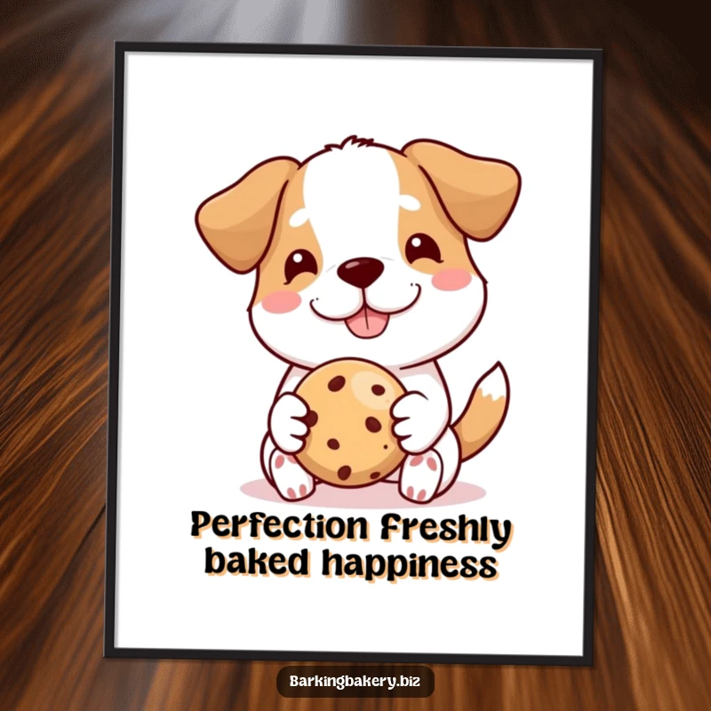 Funny Free Printable Wall Art featuring a dog offering a perfectly crafted cookie with a proud, happy expression.