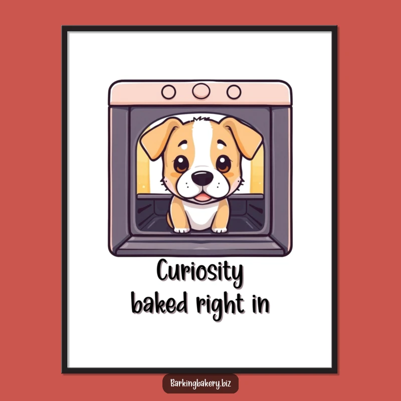 Free Printable Wall Art: Curious Dog Oven Watch - Downloadable Quirky Decor