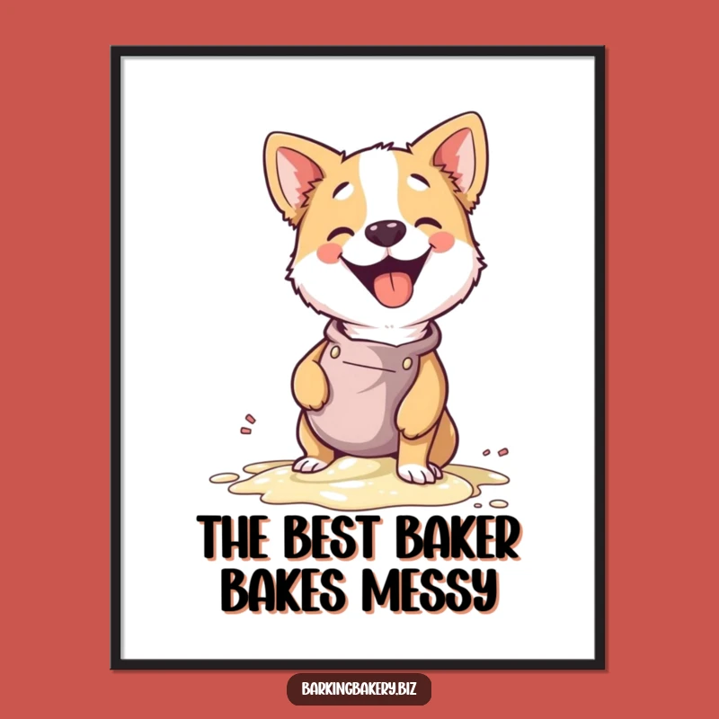 Funny Free Printable Wall Art: Giggle Dog Chef Spilling Batter Downloadable Decor