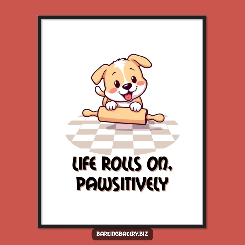 Funny Free Printable Wall Art: Dog Chasing Rolling Pin, Playful Downloadable Art for Home