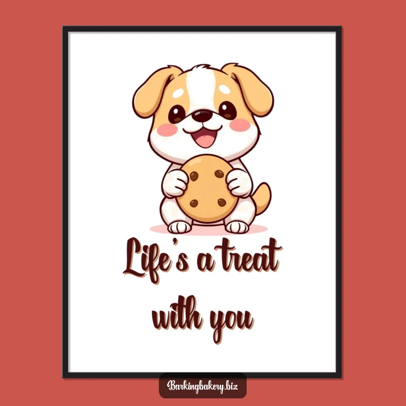 Free Printable Wall Art: Kawaii Dog with Cookie Spreading Smiles in Your Home