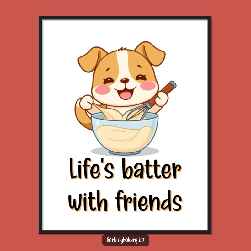 Funny Free Printable Wall Art: Happy Dog Whisking Batter, Joyful Downloadable Art for Home