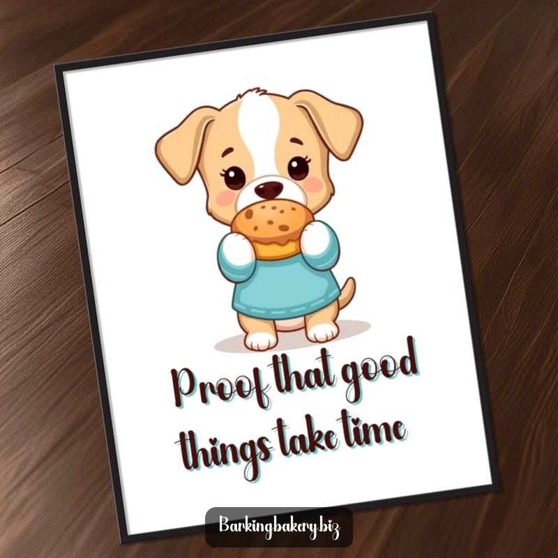 Funny Free Printable Wall Art: A dog in oven mitts proudly holds a freshly baked treat, adding kitchen charm.