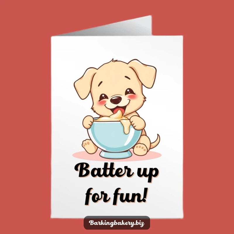 Free Printable Birthday Card: Puppy Tasting Batter Funny Baking Birthday DIY Gift