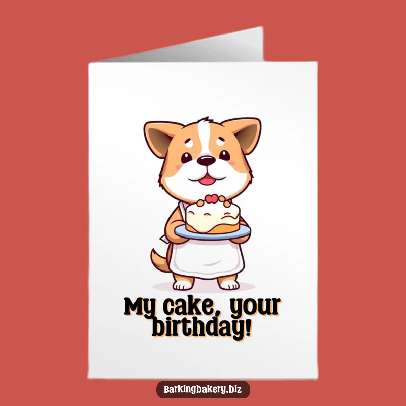 Free Printable Birthday Card: Determined Dog Presents Lopsided Cake for a Funny Dog Lover Gift