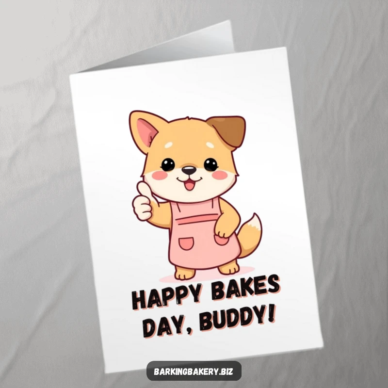 Funny Free Printable Birthday Card: Dog wearing a tiny apron gives a thumbs up, wishing a happy birthday with approval.