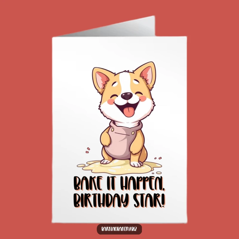 Funny Free Printable Birthday Card: Giggle Dog Chef Spilling Batter Downloadable Gift