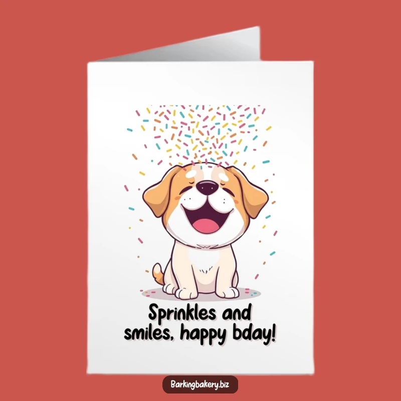 Free Printable Birthday Card: Giggling Dog with Sprinkles Funny Downloadable Gift