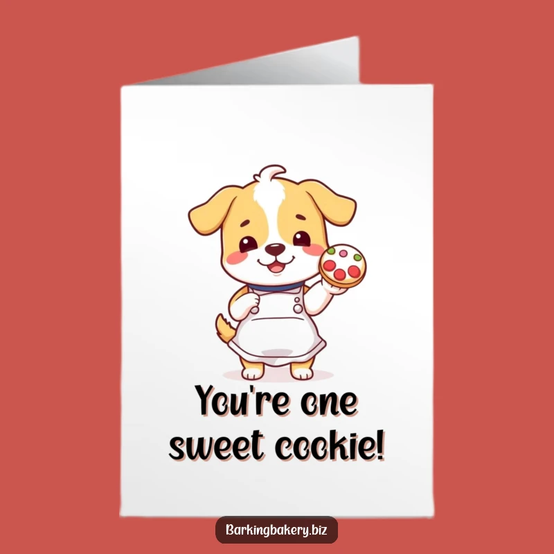 Free Printable Birthday Card: Cheerful Dog Baker Shows Cookie Funny Sweet Wishes DIY