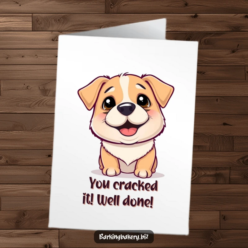 Funny Free Printable Congratulations Card: A dog with a flour smudge on its nose wiggles happily, celebrating an achievement.