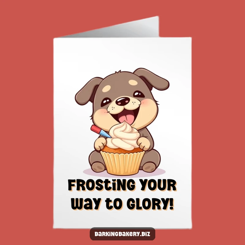 Free Printable Congrats Card: Joyful Dog Cupcake Decorator, Gleeful Art, Downloadable Celebration