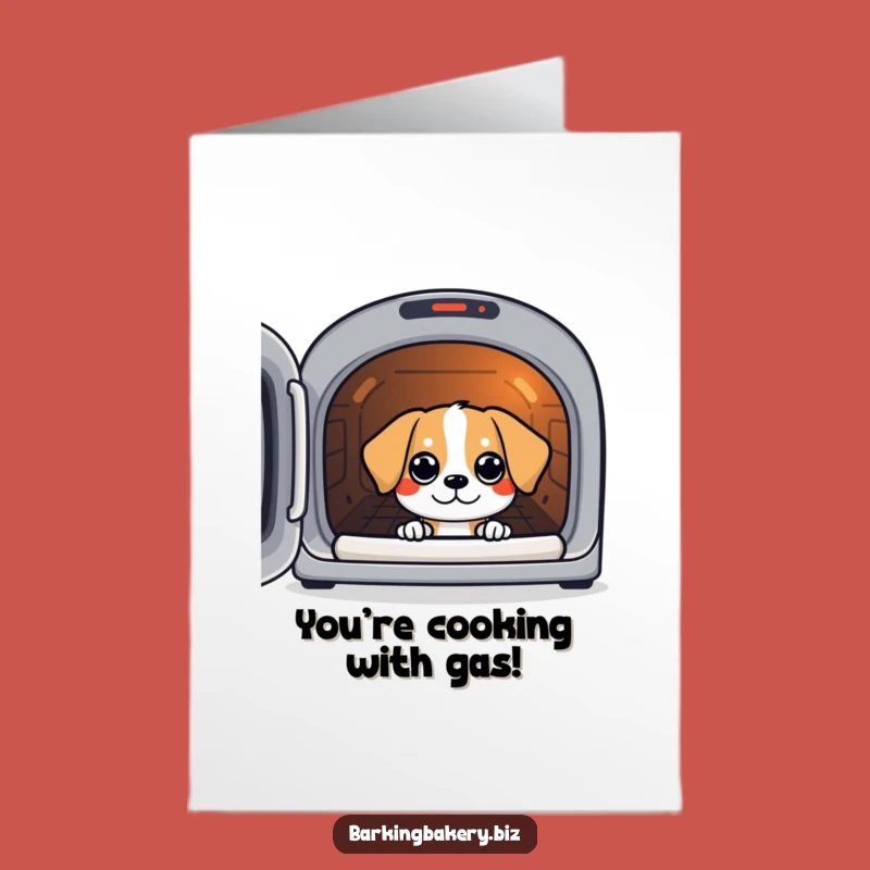 Free Printable Funny Congratulations Card: Oven Peeking Dog, Humorous Downloadable Gift