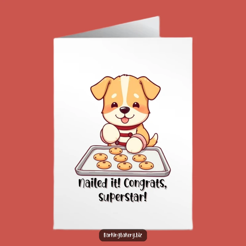 Free Printable Congrats Card: Hilarious Dog Cookie Baker, Oven Mitts, Downloadable Art