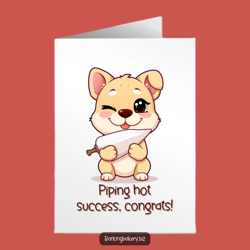 Free Printable Congrats Dog Card: Winking Baker Pup Success Downloadable