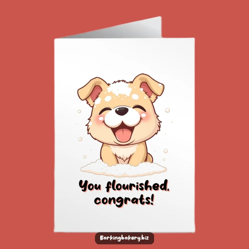 Free Printable Congratulations Card: Giggling Flour Dog, A Cheerful Downloadable Gift