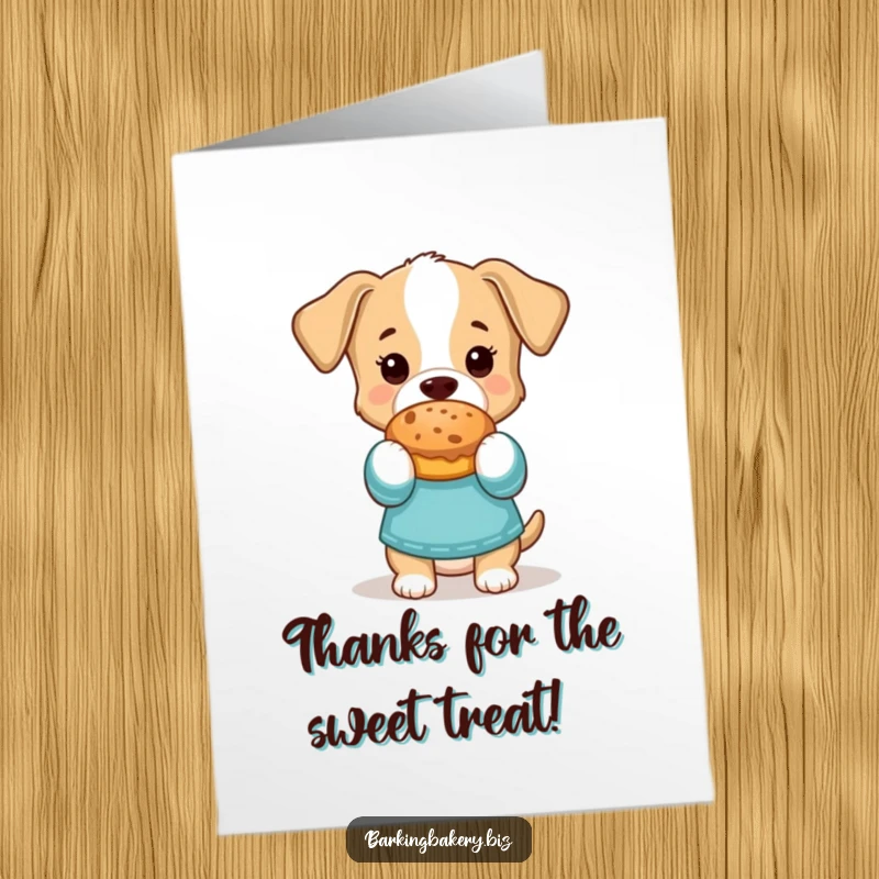 Funny Free Printable Thank You Card: Dog wearing oven mitts presents a delicious baked treat, a gesture of thanks.