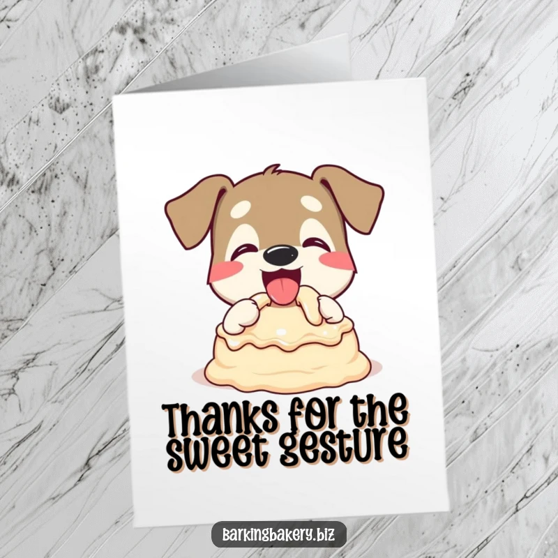 Funny Free Printable Thank You Card of a dog with a happy wag tasting cake batter.