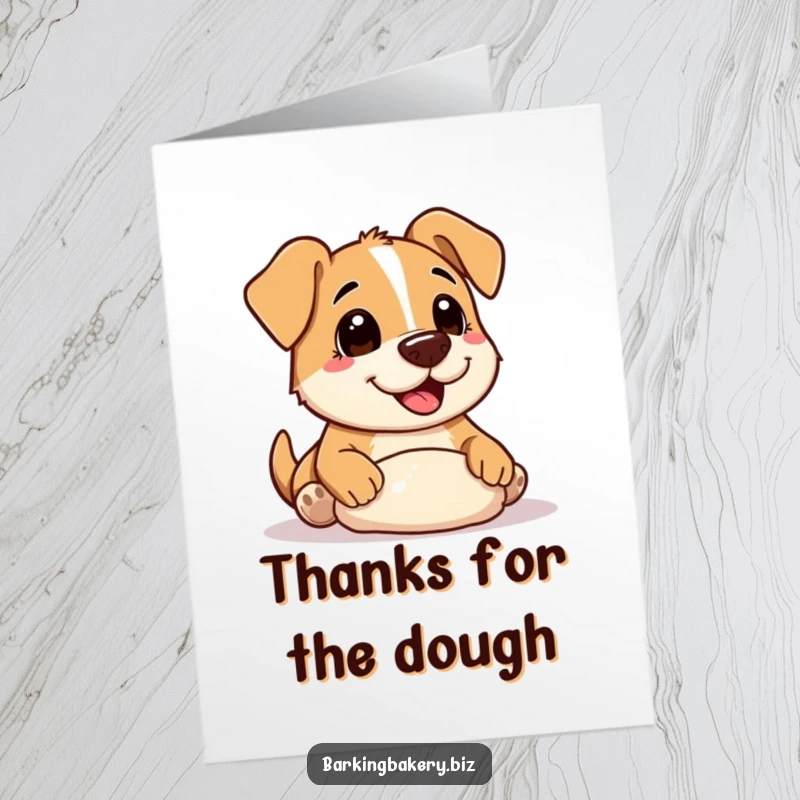 Funny Free Printable Thank You Card: A dog with flour all over its nose happily makes dough, a baker's best friend.