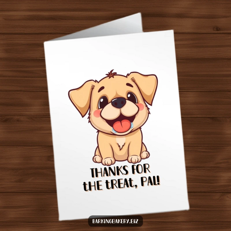 Funny Free Printable Thank You Card: A dog with a massive drooling grin looks expectantly for a tasty treat.