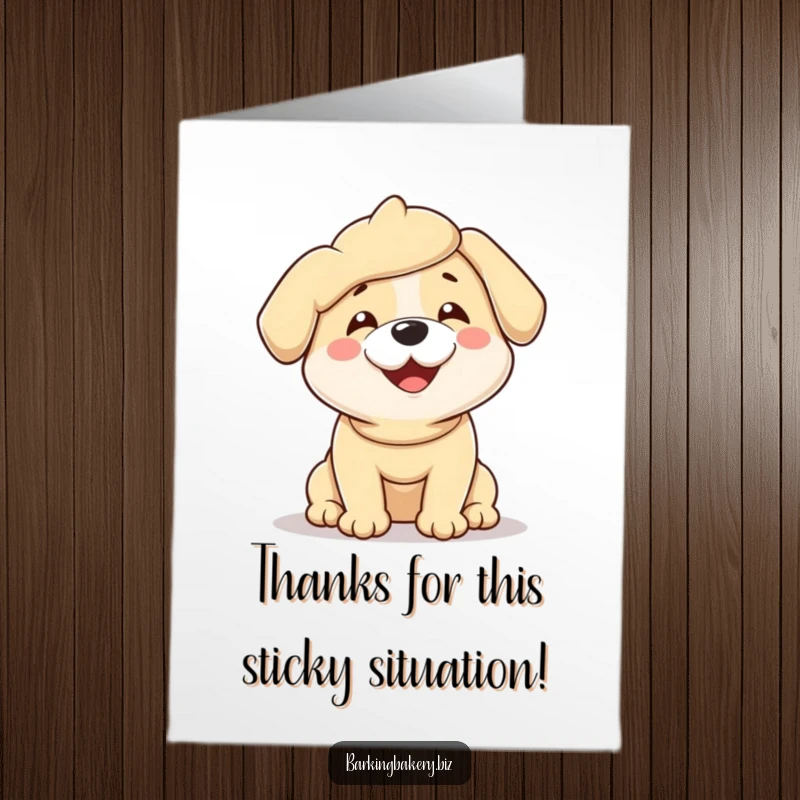 Funny Free Printable Thank You Card: a dog emerges from dough, wiggling with pure glee, a charming downloadable gift.