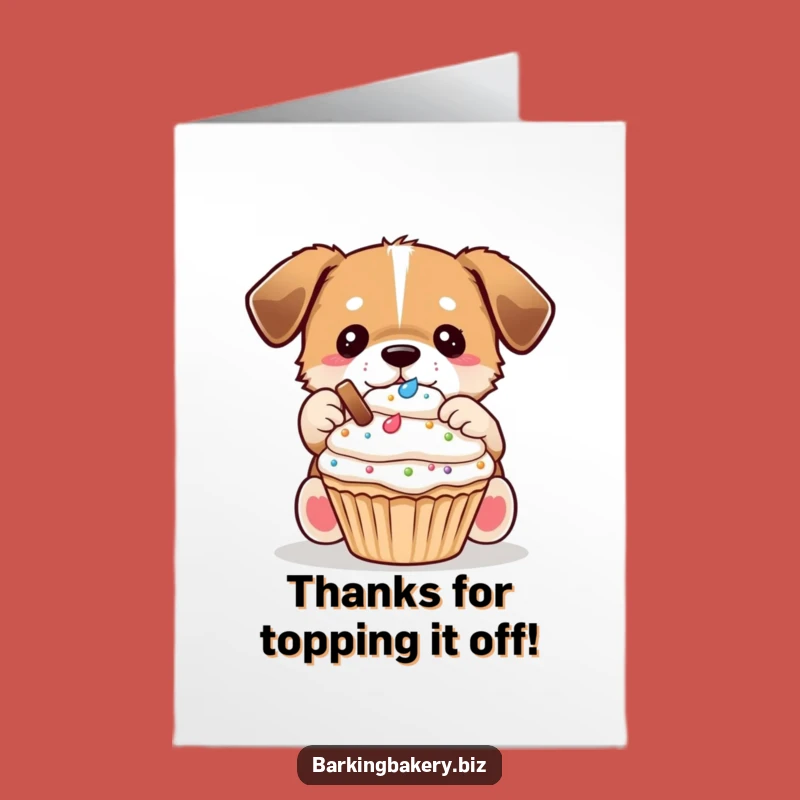 Free Printable Thanks Card: Dog Decorates Cupcake, Thoughtful Downloadable Gift
