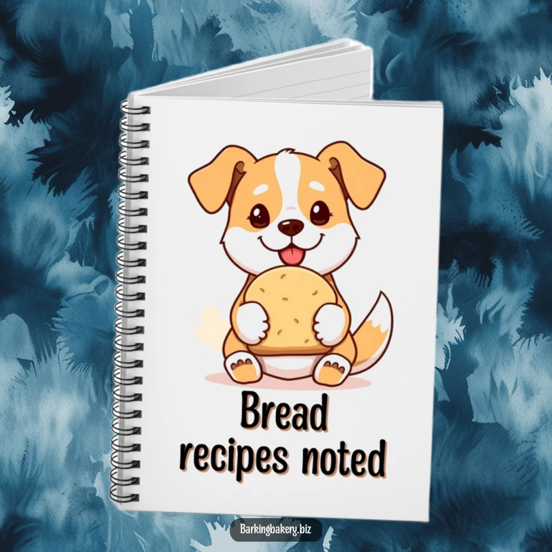 Funny notebook featuring a proud dog offering a freshly baked loaf of bread, perfect for recipe writing.