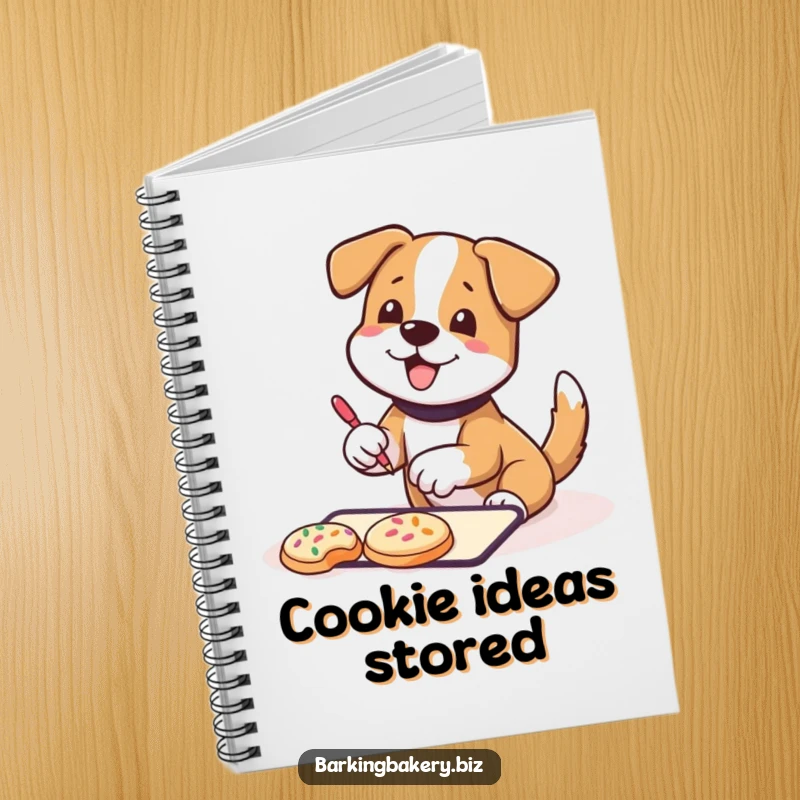 Funny Notebook: A dog wagging its tail happily decorates cookies with sprinkles, ideal for writing recipes, ideas, and notes.