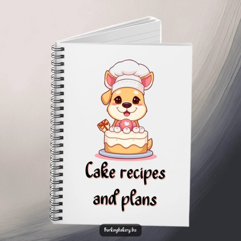 Funny Notebook: A dog in a chef hat proudly presents a cake, ideal for writing recipes, menu plans, and creative ideas.