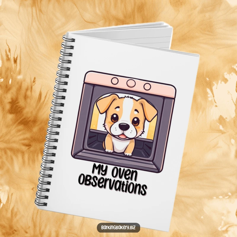 Funny Notebook: A dog peeks into an oven with curious eyes, ideal for writing recipes, ideas, and culinary notes.
