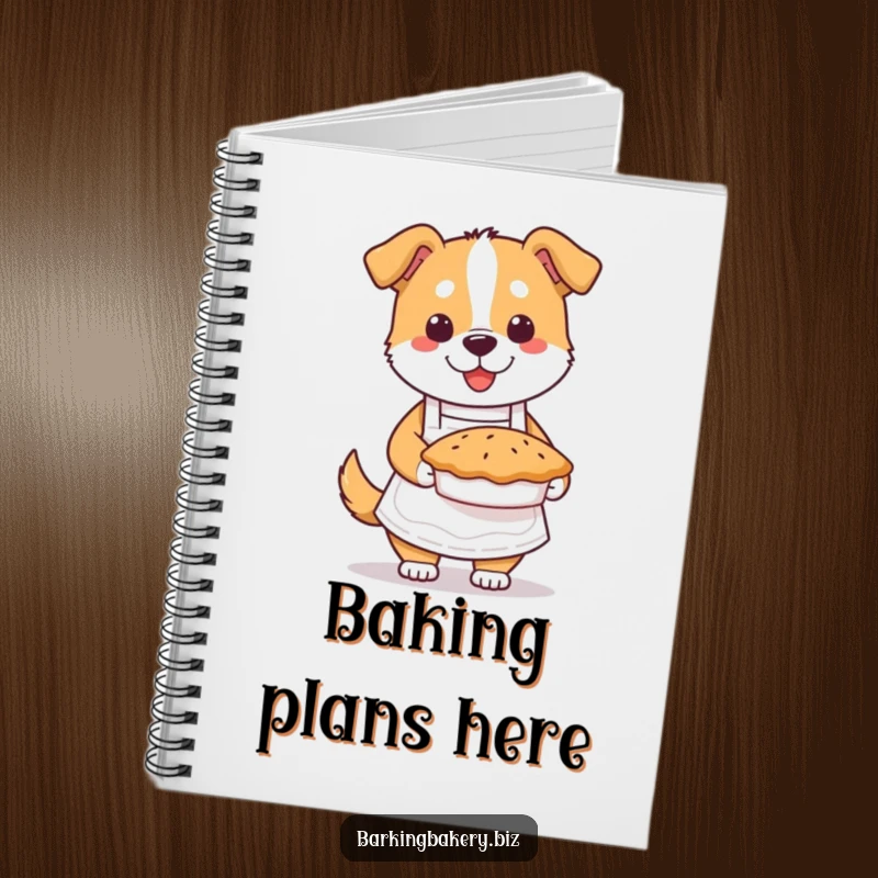 Funny dog baker notebook with a dog in an apron holding a pie, perfect for recording recipes and baking ideas.
