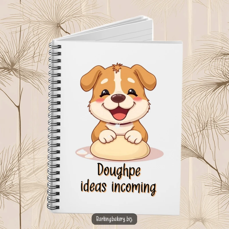 Funny Dog Notebook: A dog with a flour-dusted nose happily kneading dough, perfect for notes. Humorous gift.