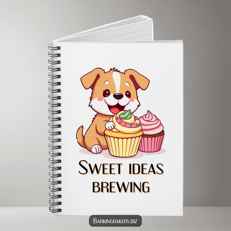Funny Notebook: A dog joyfully decorates a cupcake, symbolizing creative expression and delightful baking.