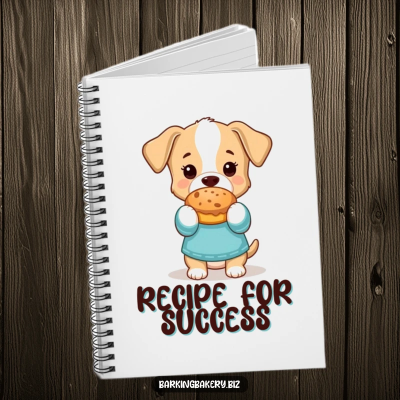 Funny Notebook: A dog in oven mitts proudly holds a baked treat, symbolizing culinary success and organization.