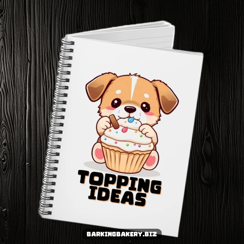 Funny Dog Decorator Notebook: A dog carefully places toppings on a cupcake, perfect for recipe and decorating notes.