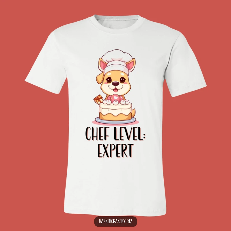 Funny Chef Dog T-Shirt: Proud Pup in Hat Presenting Cake - Humorous Apparel Gift