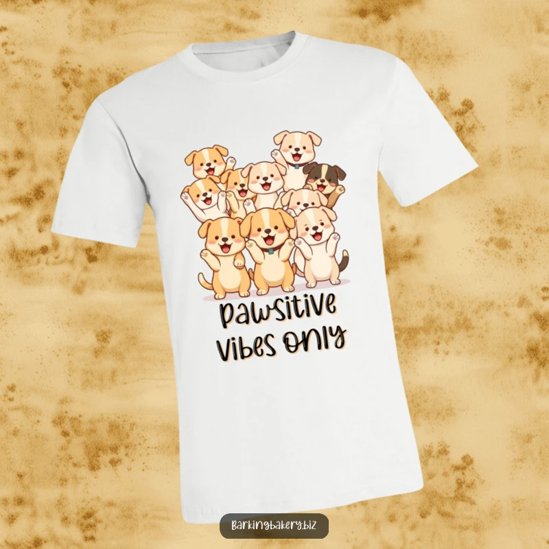 Funny Dog Cheer Squad T-Shirt: A group of various cute dogs raise their paws in unison, cheering with excitement.