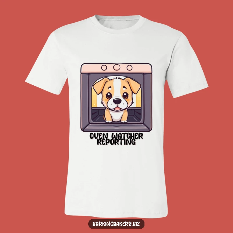 Funny Curious Dog Oven T-Shirt: Peeking Pup's Eyes - Humorous Apparel Gift