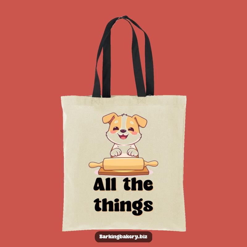Funny Dog Rolling Pin Tote Bag - Playful Pup Carryall Gift!