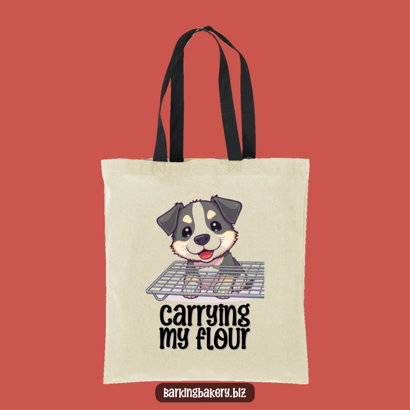 Funny Curious Dog Baker Tote Bag: Floury Pup Sniffing Treats, Practical Funny Gift for Groceries