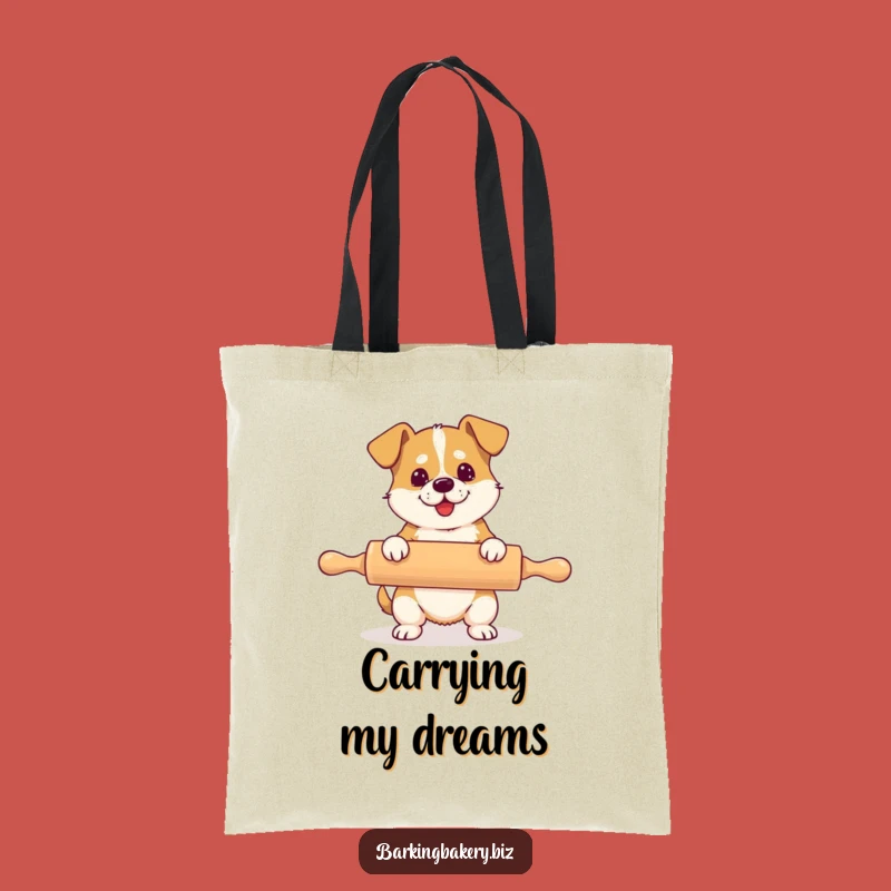 Funny Oversized Rolling Pin Dog Tote Bag - Hilarious Baker Pup Accessory Gift