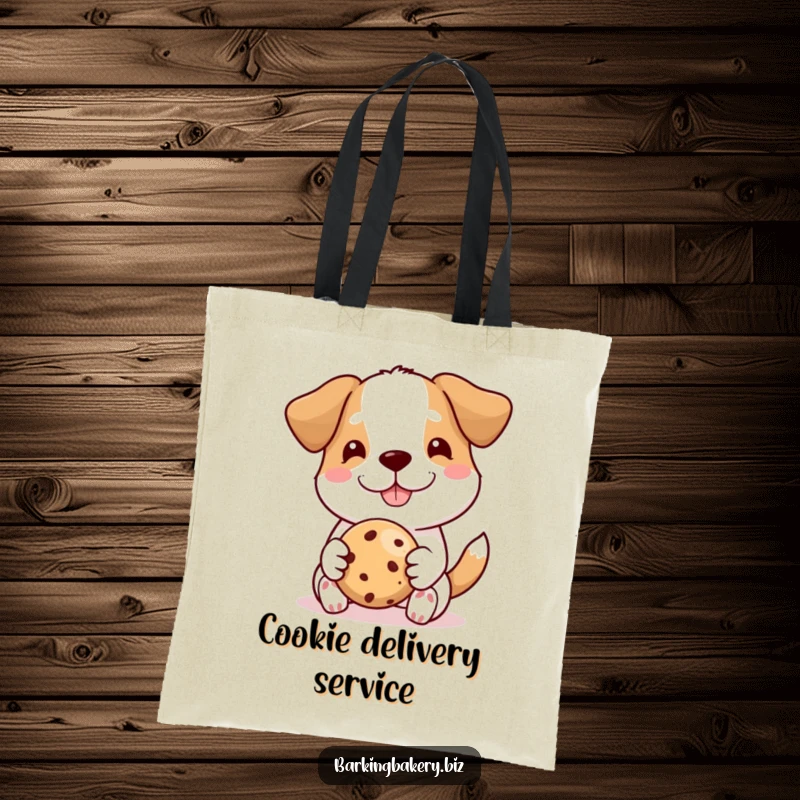 Funny dog tote bag, a proud dog offers a perfect cookie with a beaming smile, ideal for carrying items with flair.