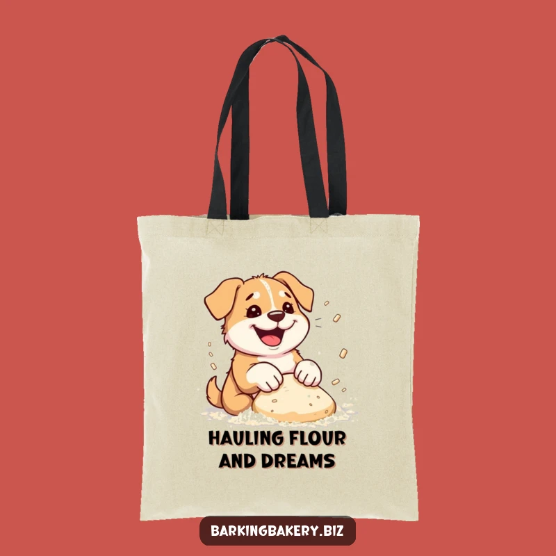 Funny Dog Baker Tote Bag: Flour Flying Pup Carrying Dough!