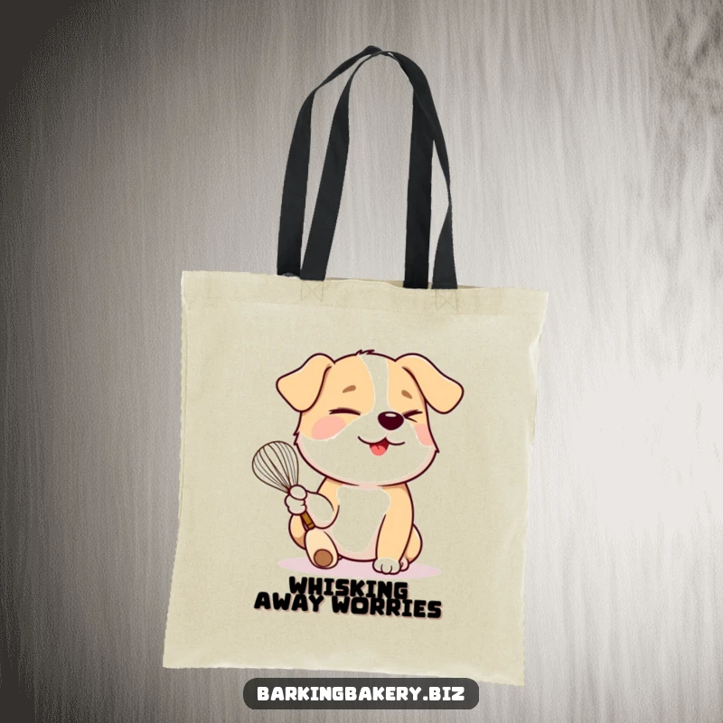 Funny dog holds a whisk in its paw and winks playfully, perfect for a practical and funny tote bag.